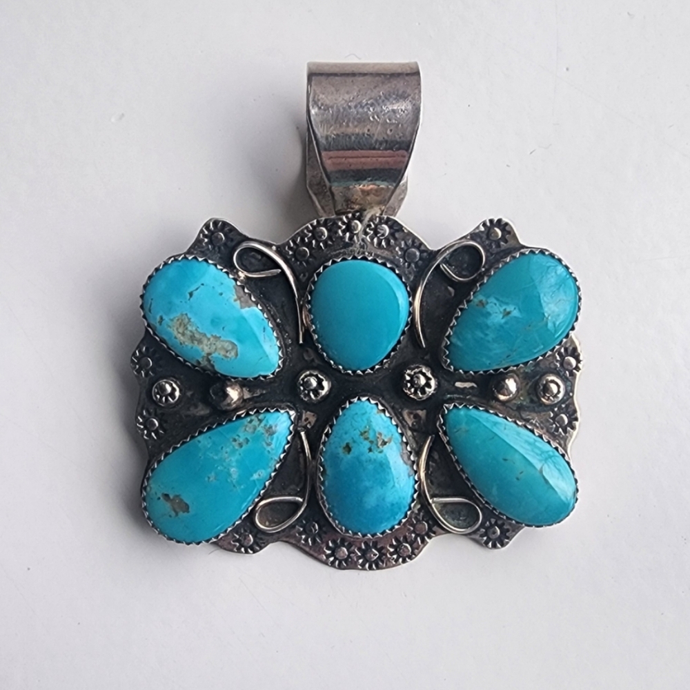 Navajo Sterling Silver Turquoise Pendant Butterfly Made By RS